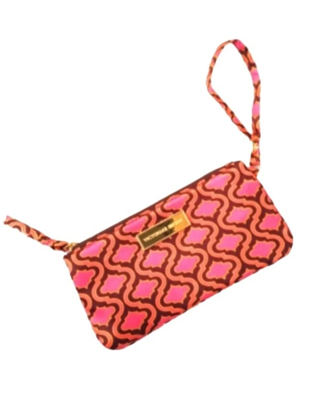 Victoria's Secret Wristlet | EUC | Pink, Brown & Yellow | Goldtone Hardward